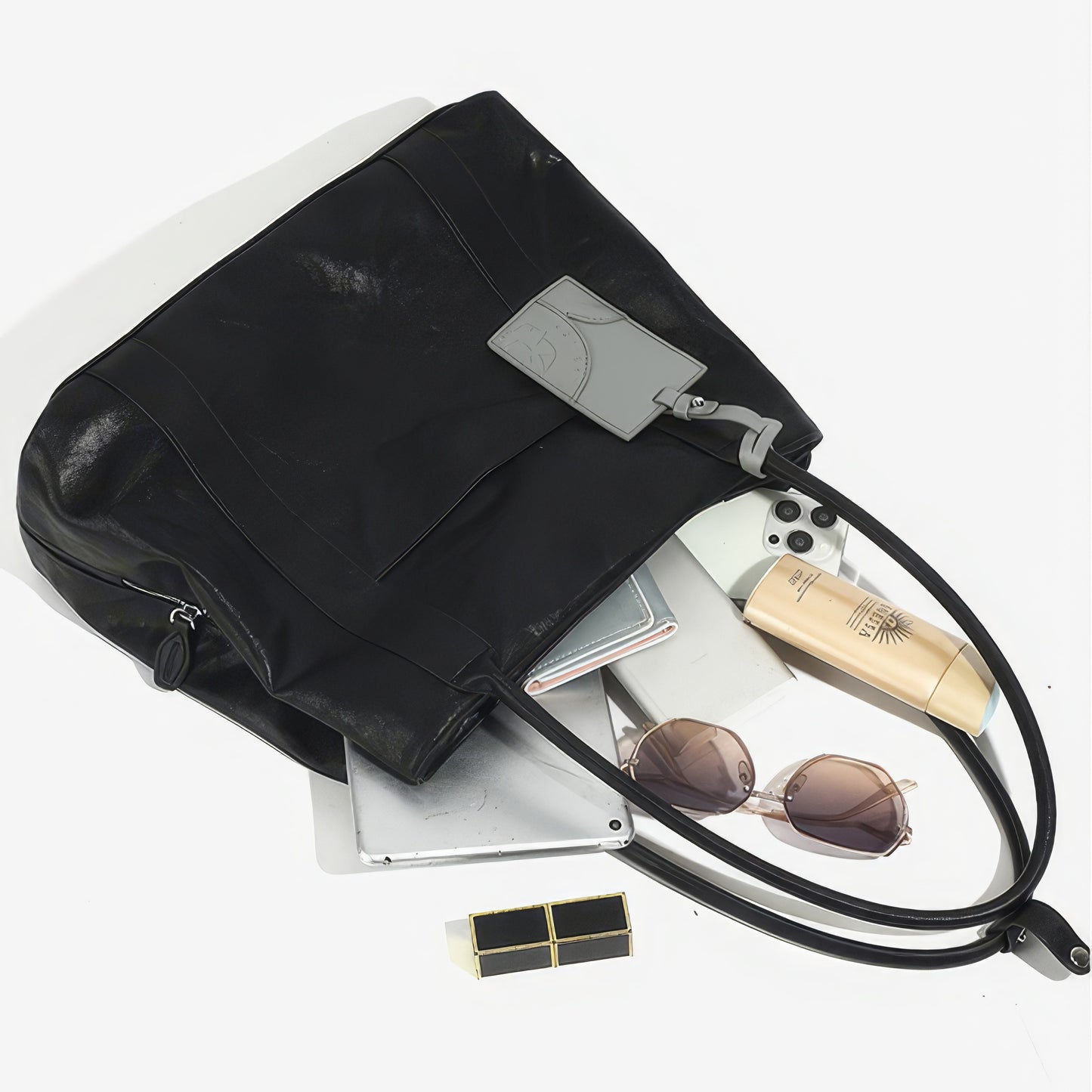 Soft Black Leather Shoulder Tote Bag