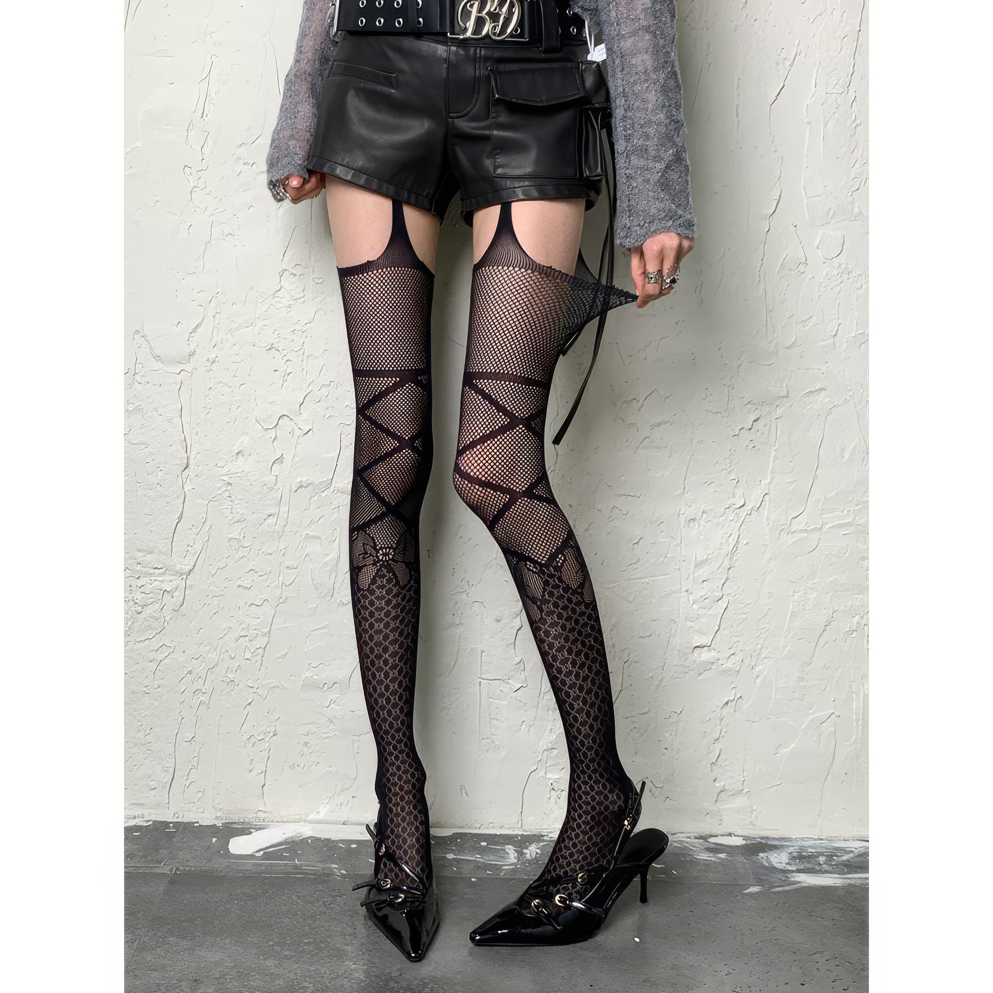 Bokior marble wine|Line cutout dark bow Y2K Shibuya Royal Sister Suspender Goth Ghost Horse Hot Girl