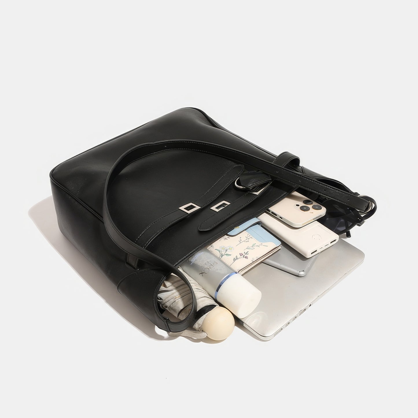 Belted Minimal Faux Leather Shoulder Bag