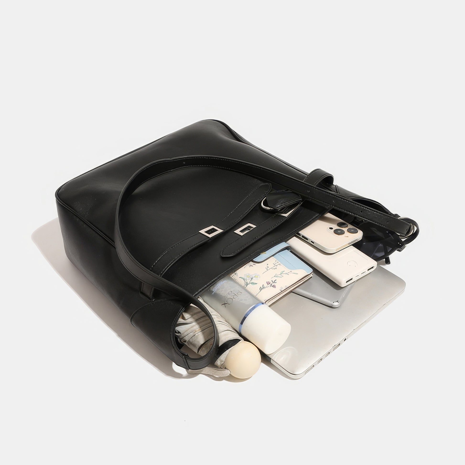 Belted Minimal Faux Leather Shoulder Bag