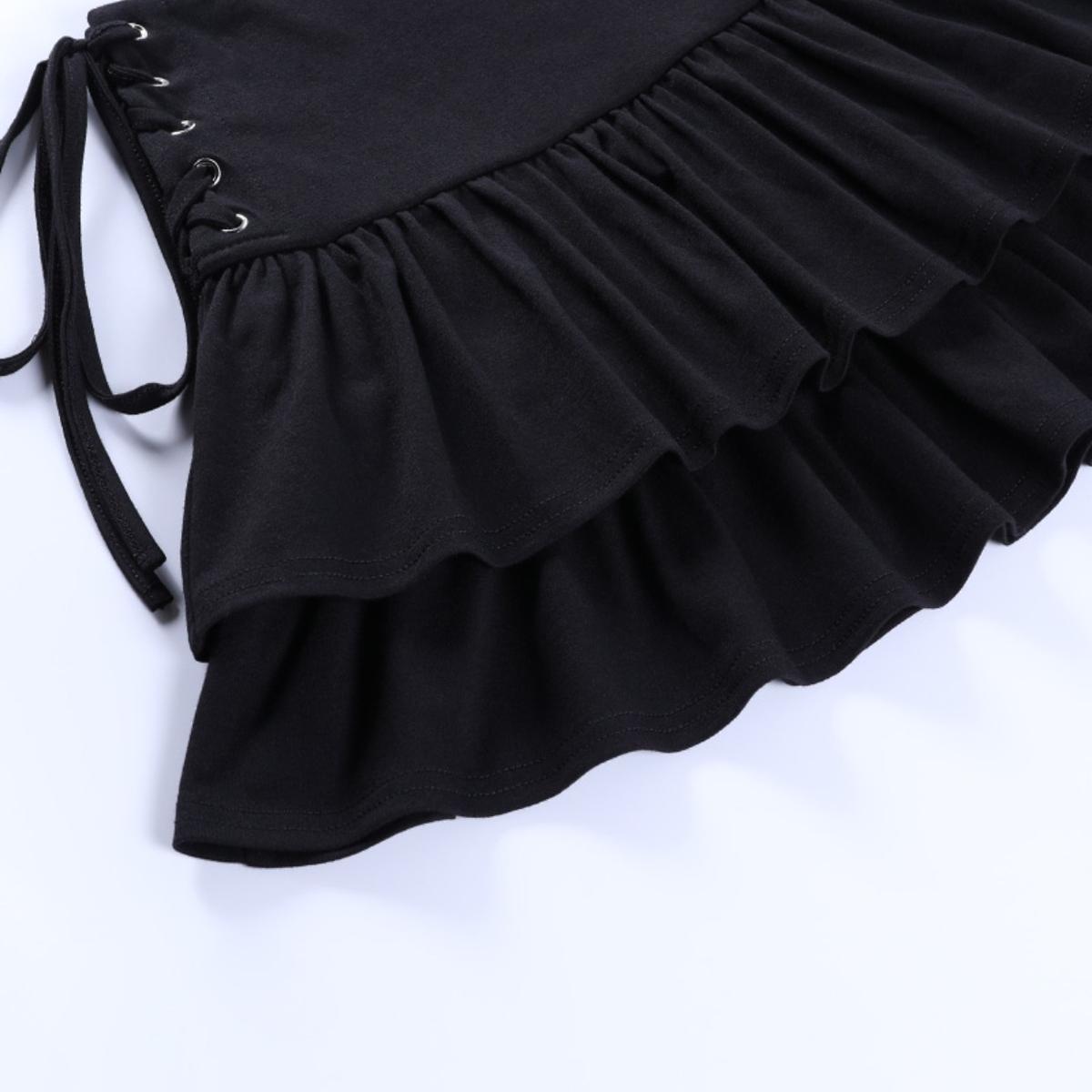 Layered Lace-Up Mini Skirt