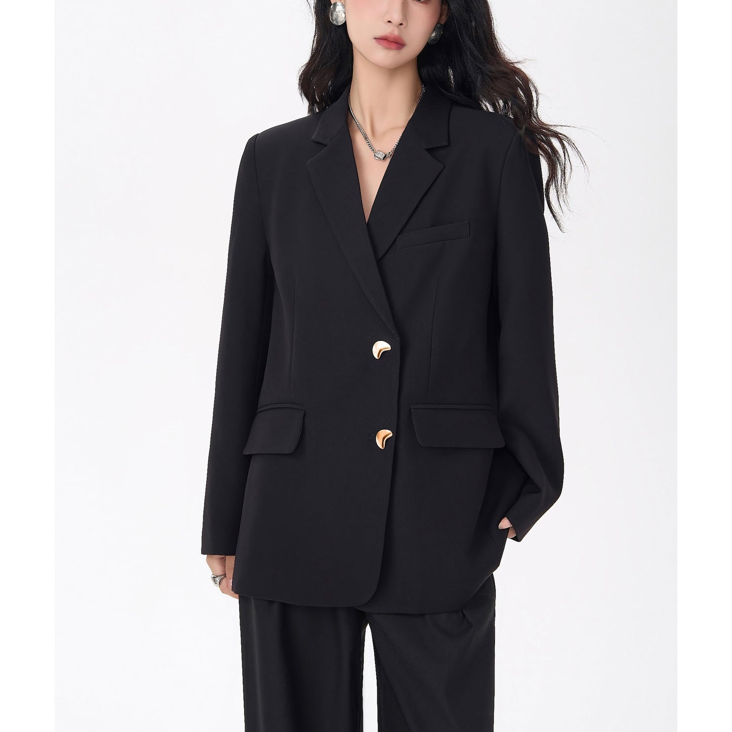 Gold Button Oversized Tailored Blazer