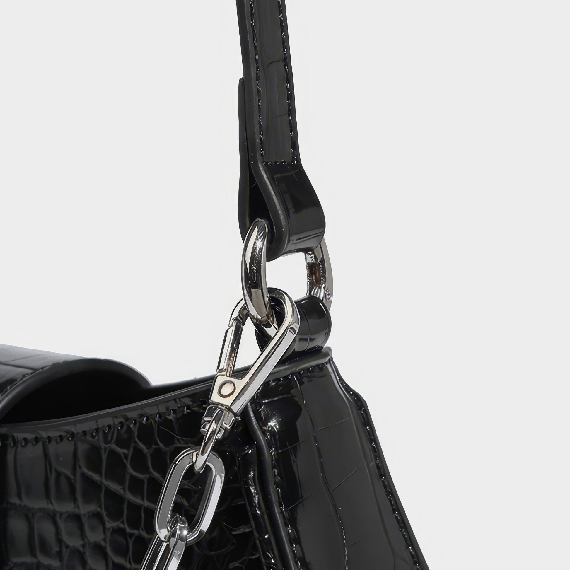 Heart Buckle Croc-Embossed Shoulder Bag
