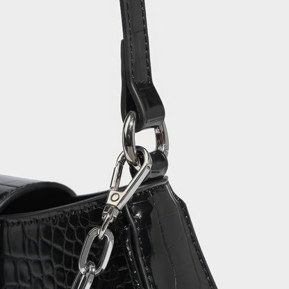 Heart Buckle Croc-Embossed Shoulder Bag