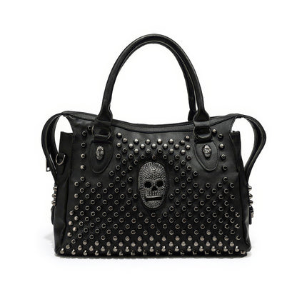 Skull Studded Faux Leather Shoulder Bag