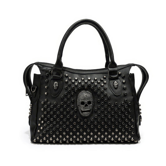 Skull Studded Faux Leather Shoulder Bag