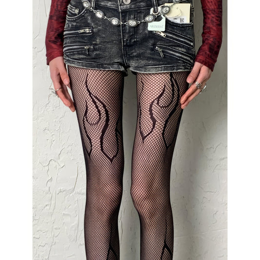Flame Pattern Fishnet Tights