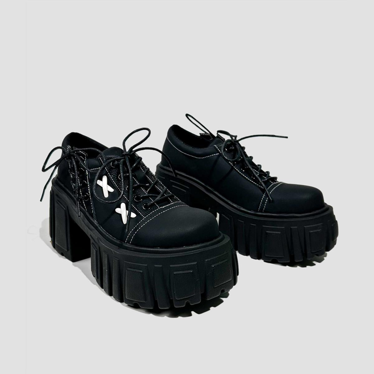 Black Stitch Detail Platform Shoes