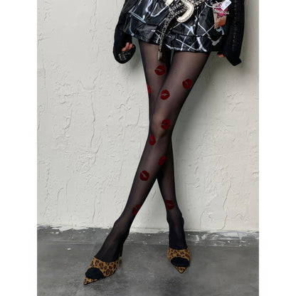 Allover Lip Print Sheer Tights