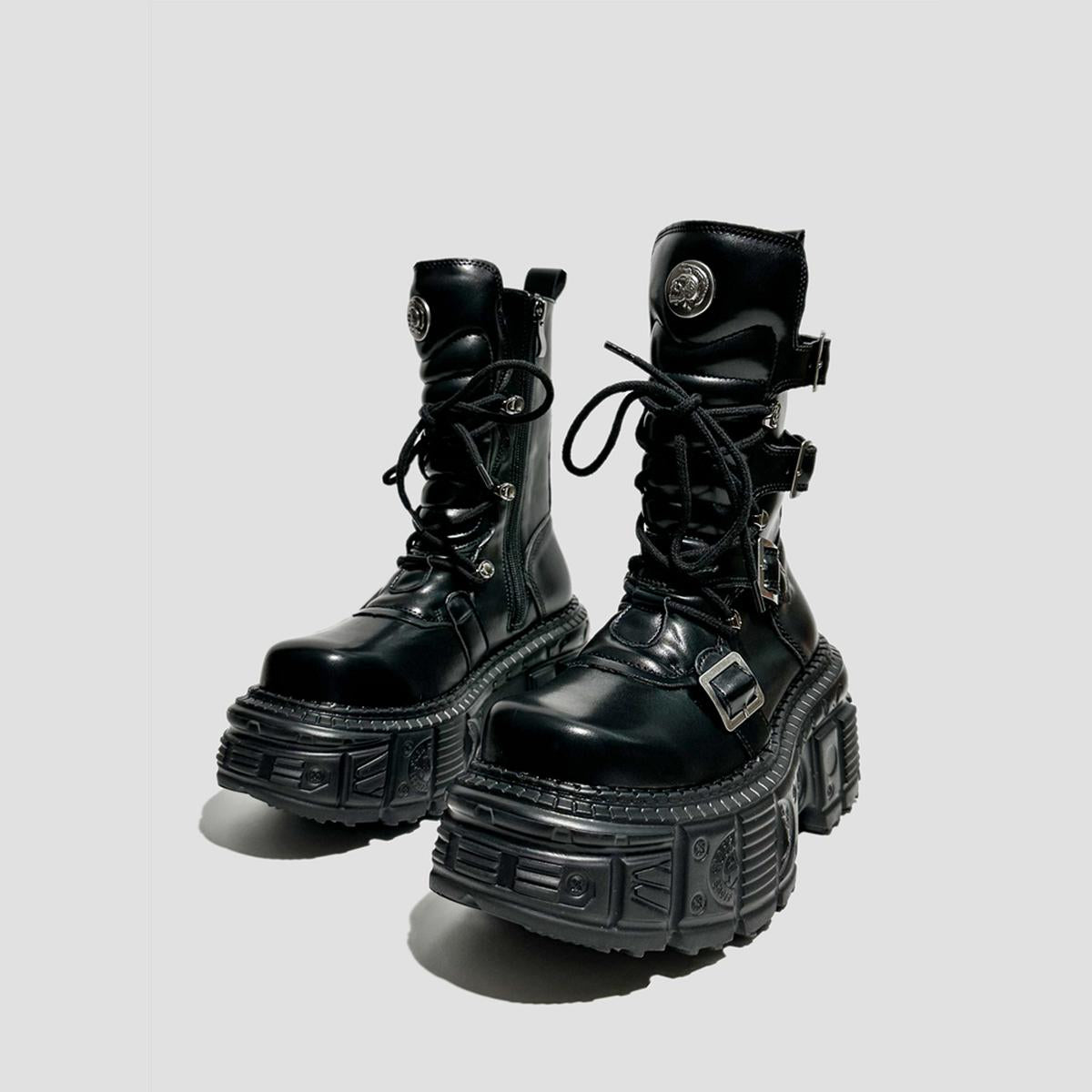 Black Multi-Buckle Platform Boots