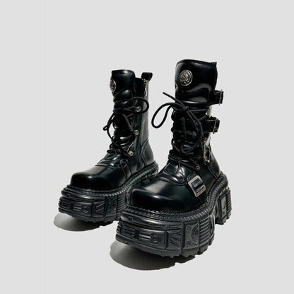 Black Multi-Buckle Platform Boots
