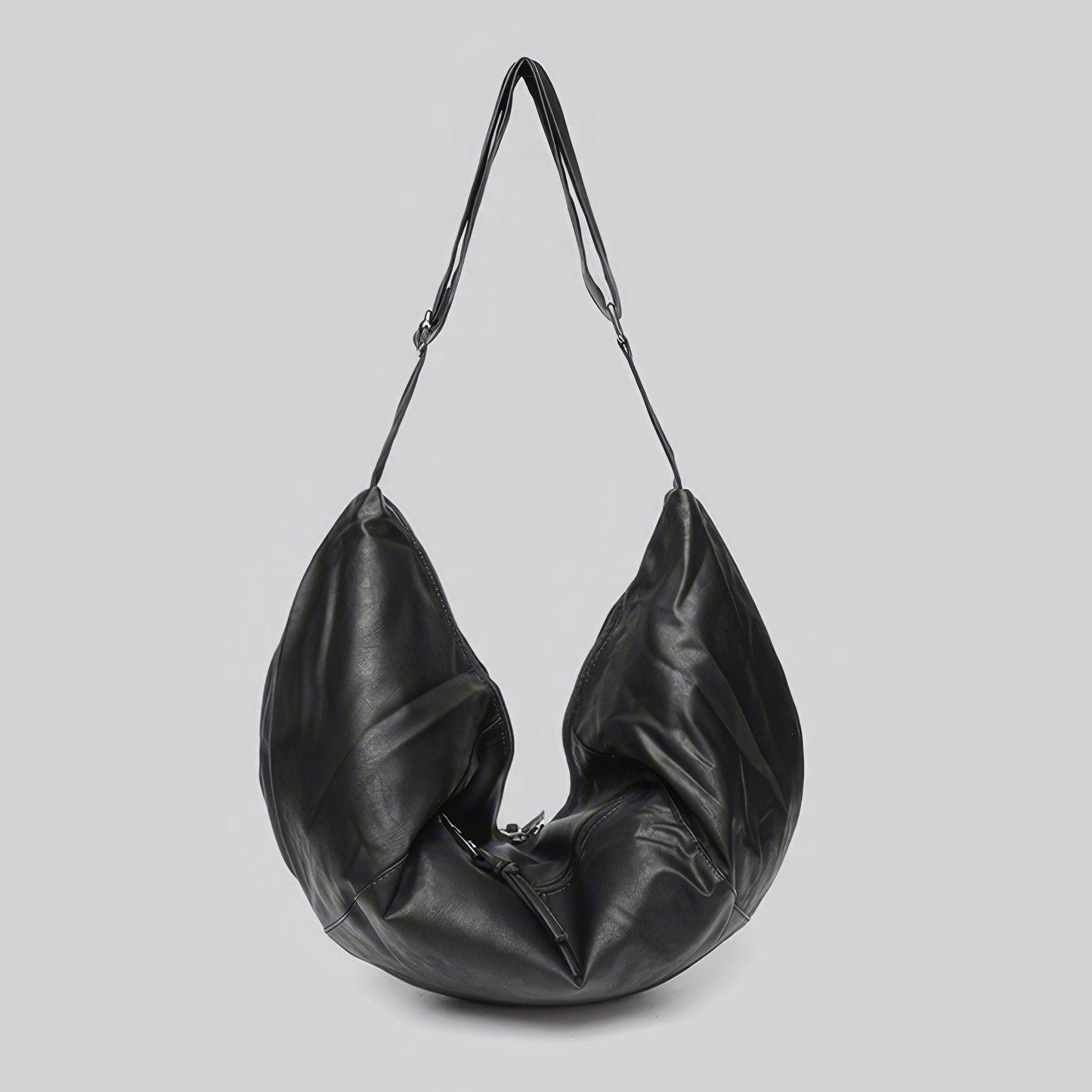 Faux Leather Crescent Zip Shoulder Bag