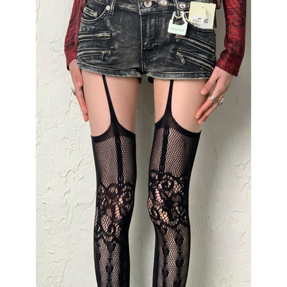 Lace Garter Pattern Mesh Tights