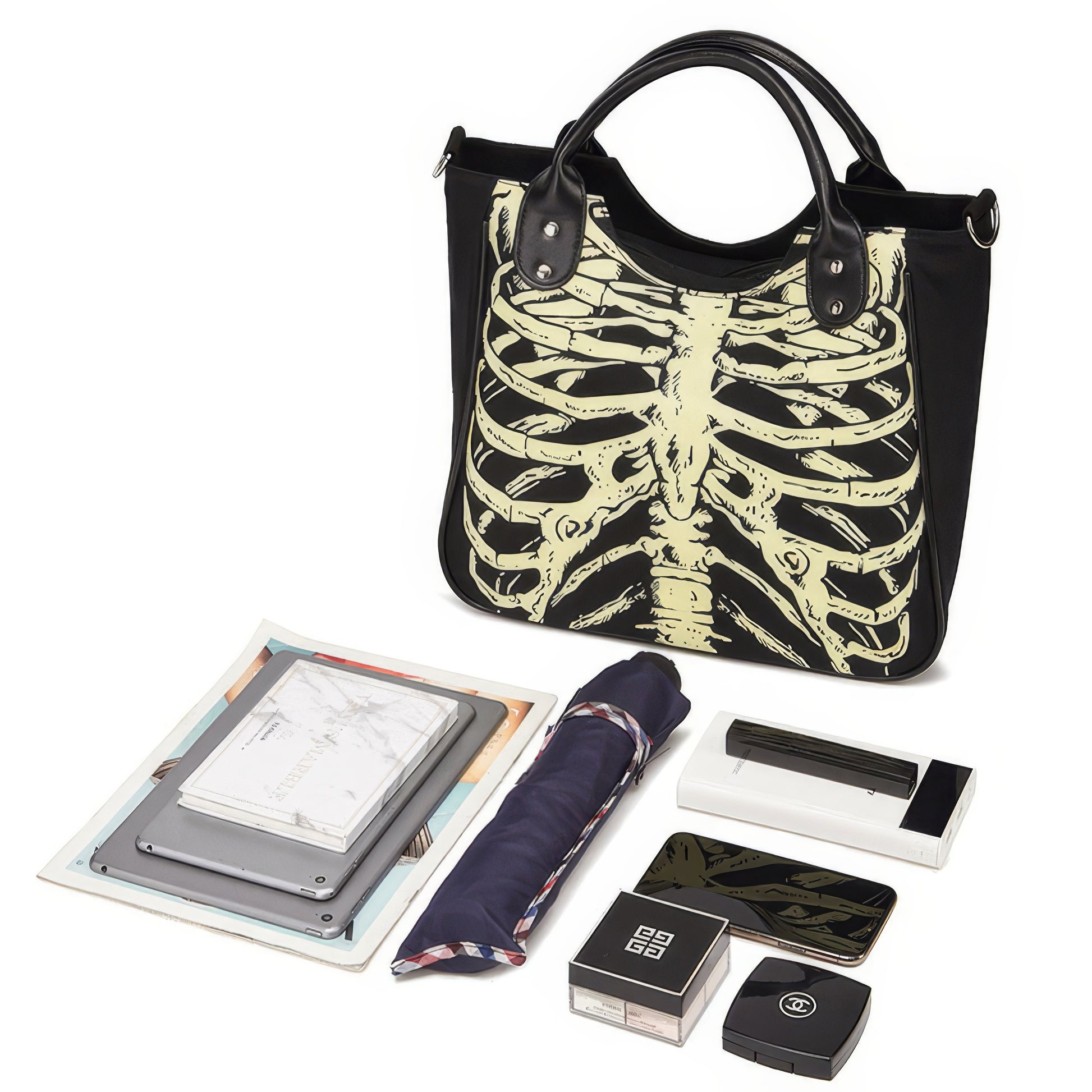 Glow Ribcage Print Shoulder Tote
