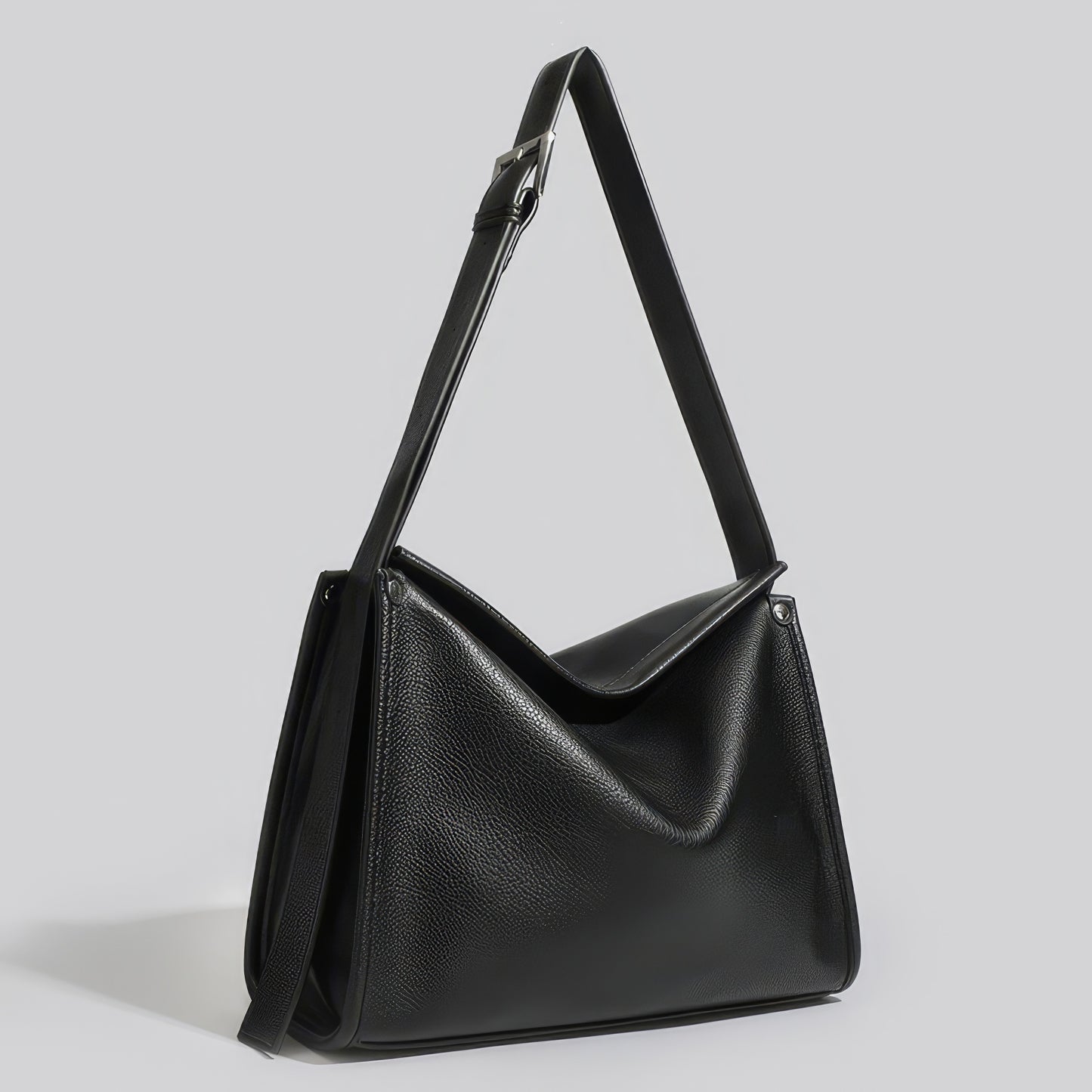 Structured Black Faux Leather Shoulder Bag