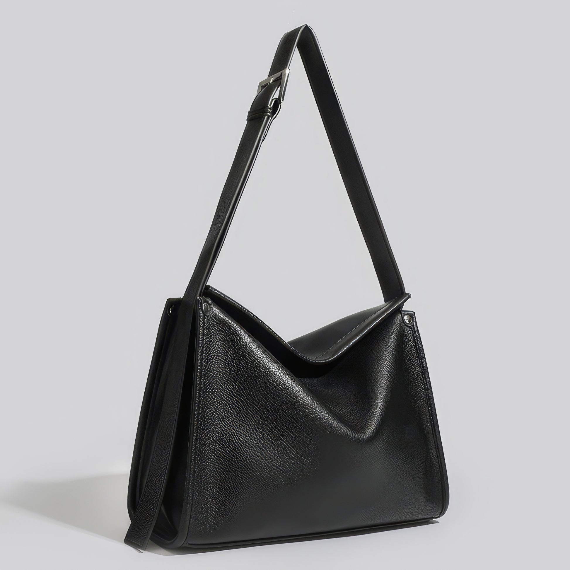 Structured Black Faux Leather Shoulder Bag