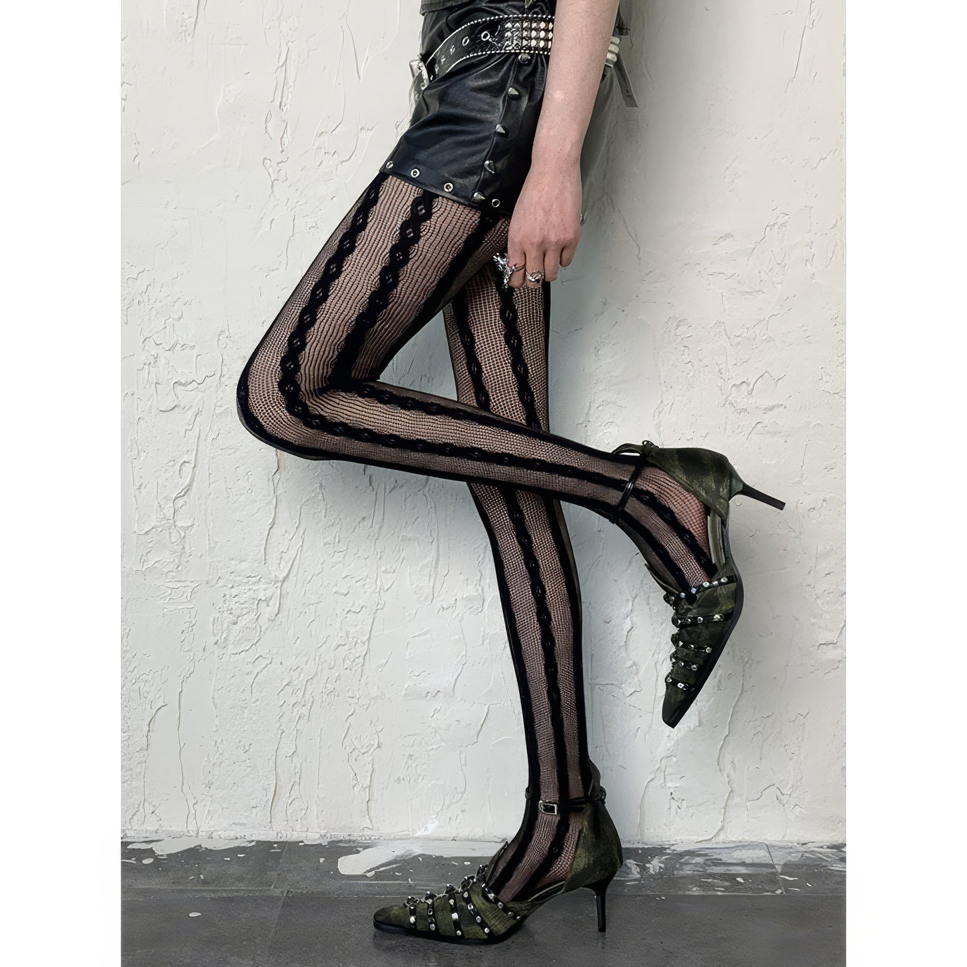 Vertical Lace Stripe Mesh Tights