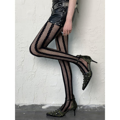 Vertical Lace Stripe Mesh Tights