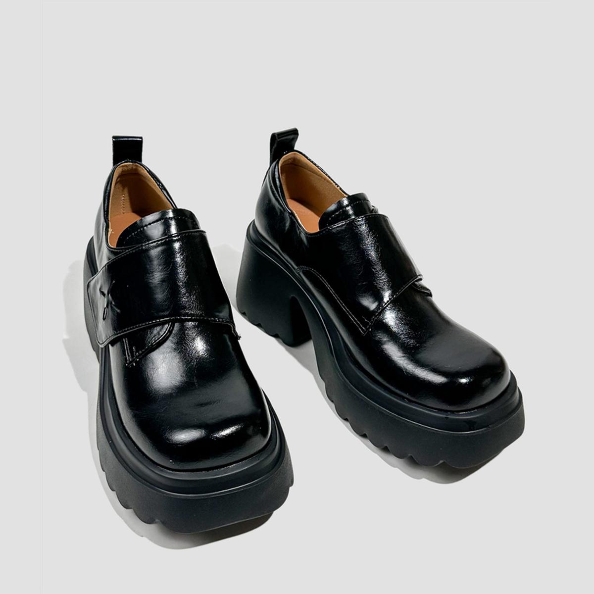 Black Chunky Heel Platform Loafers