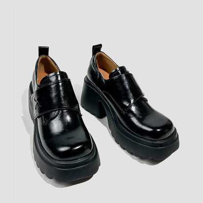 Black Chunky Heel Platform Loafers
