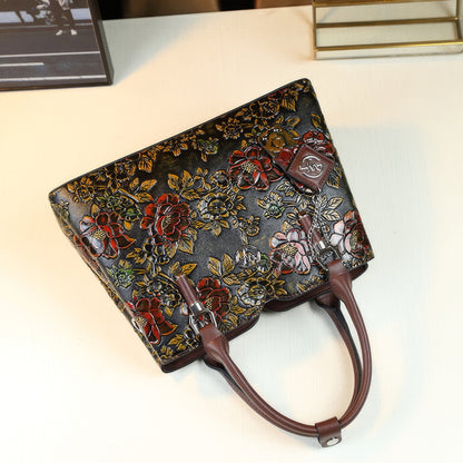Structured Embossed Floral Shoulder Tote