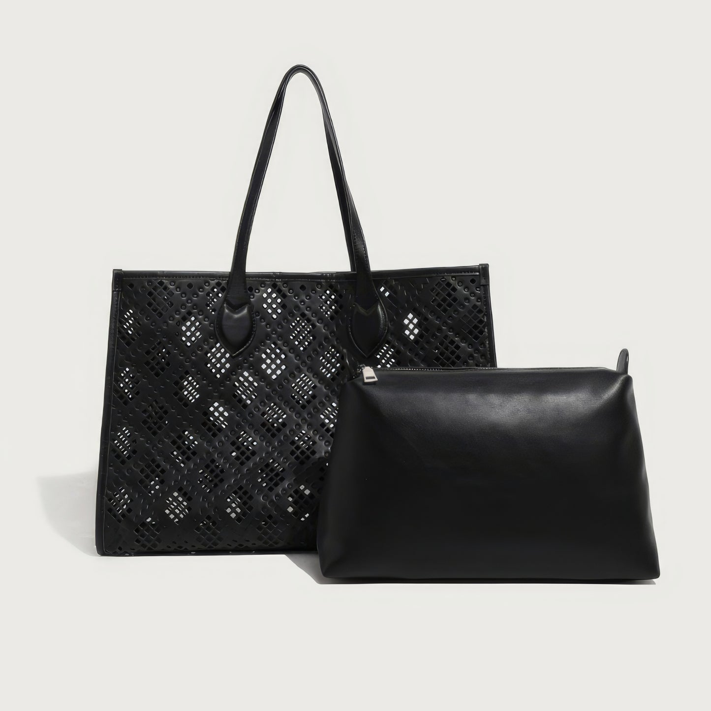 Geometric Cutout Oversized Faux Leather Tote