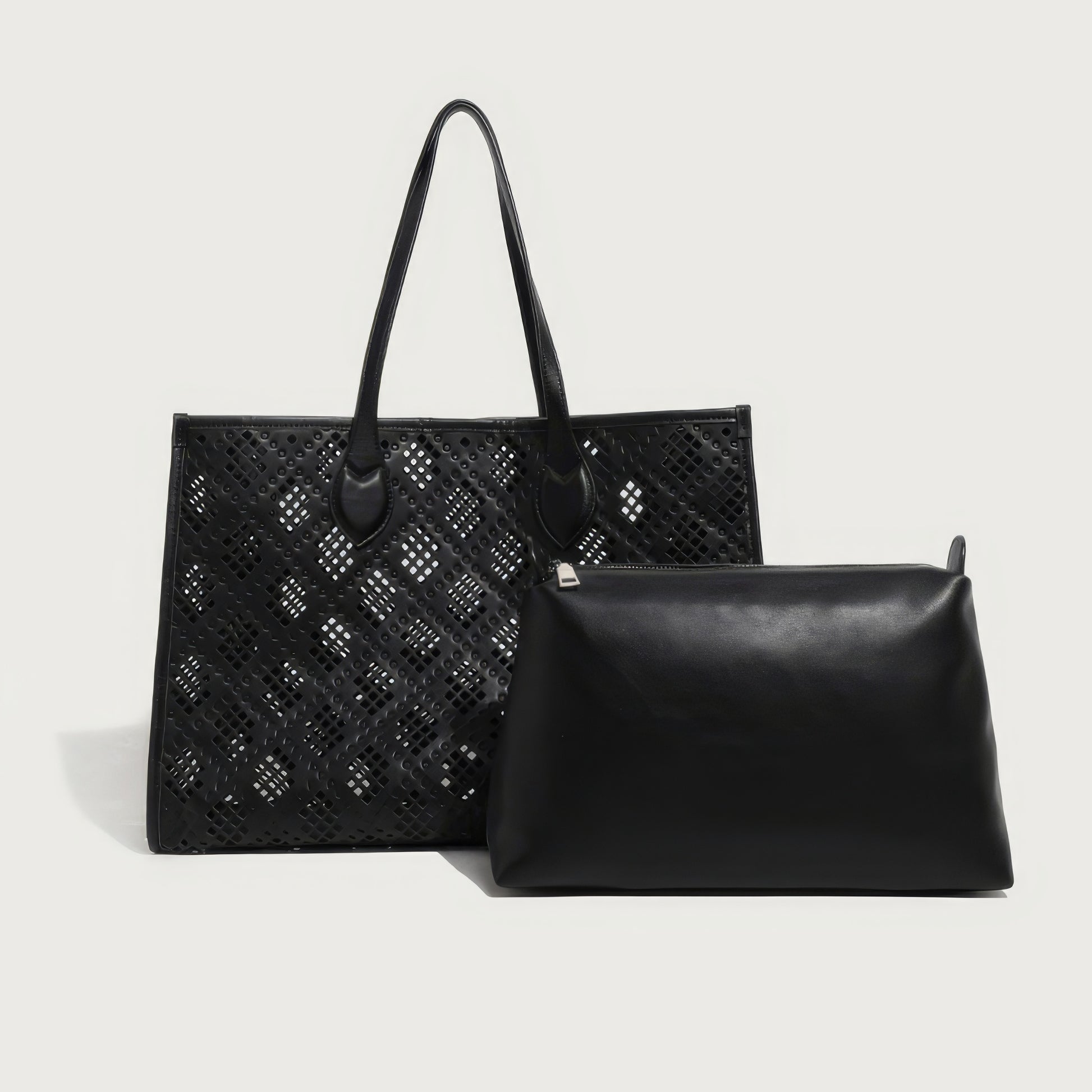 Geometric Cutout Oversized Faux Leather Tote