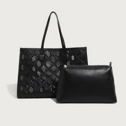 Geometric Cutout Oversized Faux Leather Tote