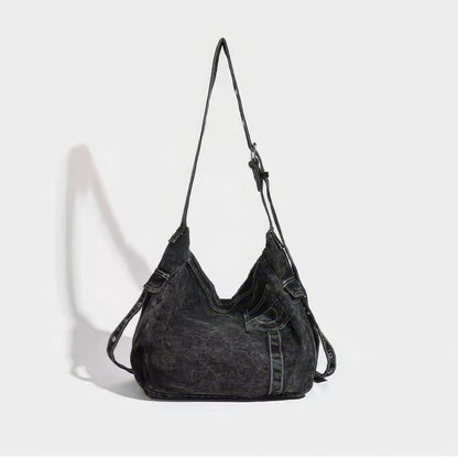 Washed Black Stitch Detail Shoulder Bag