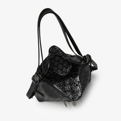 Skull Embossed Zip Detail Hobo Bag