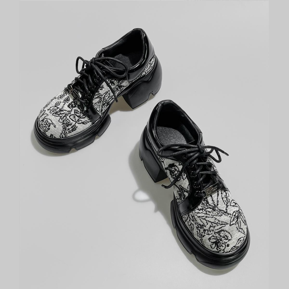 Black Patterned Chunky Platform Shoes