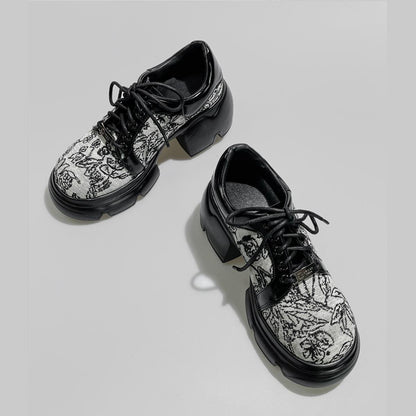 Black Patterned Chunky Platform Shoes