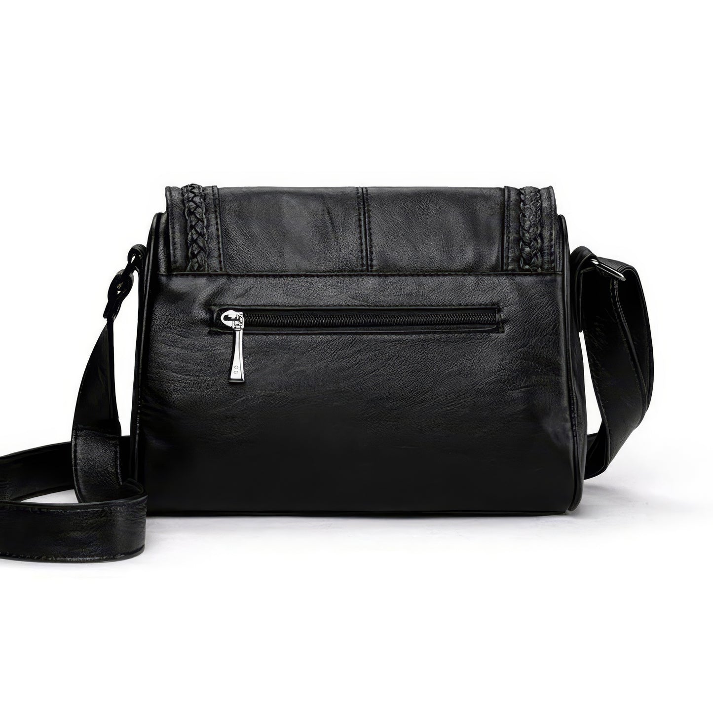 Braided Trim Flap Leather Crossbody Bag