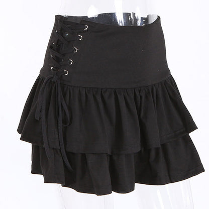 Layered Ruffle Lace-Up Skirt