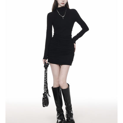 High Neck Ruched Bodycon Mini Dress
