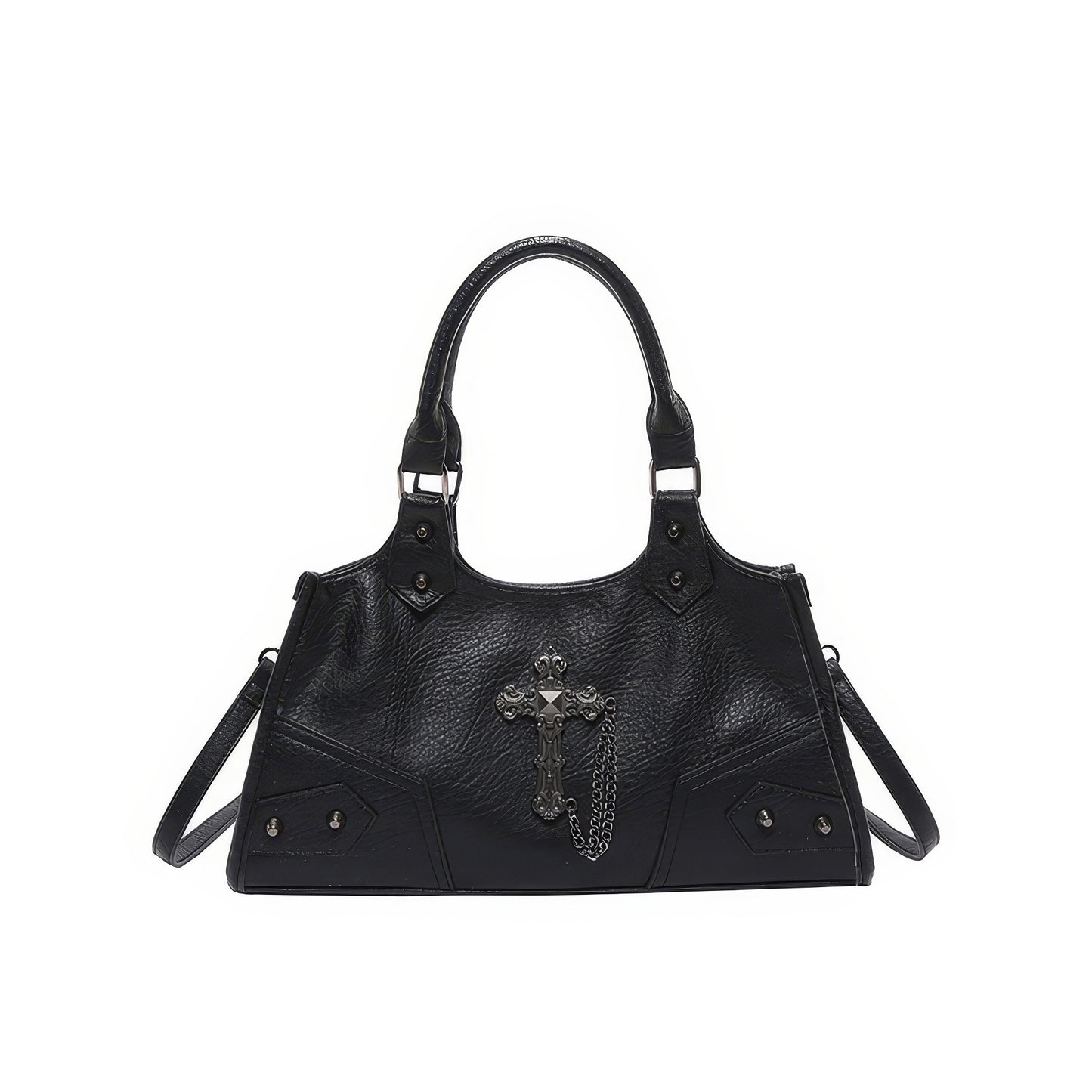 Black Cross Chain Faux Leather Handbag