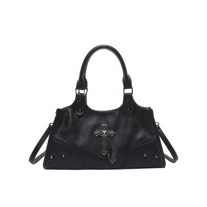 Black Cross Chain Faux Leather Handbag
