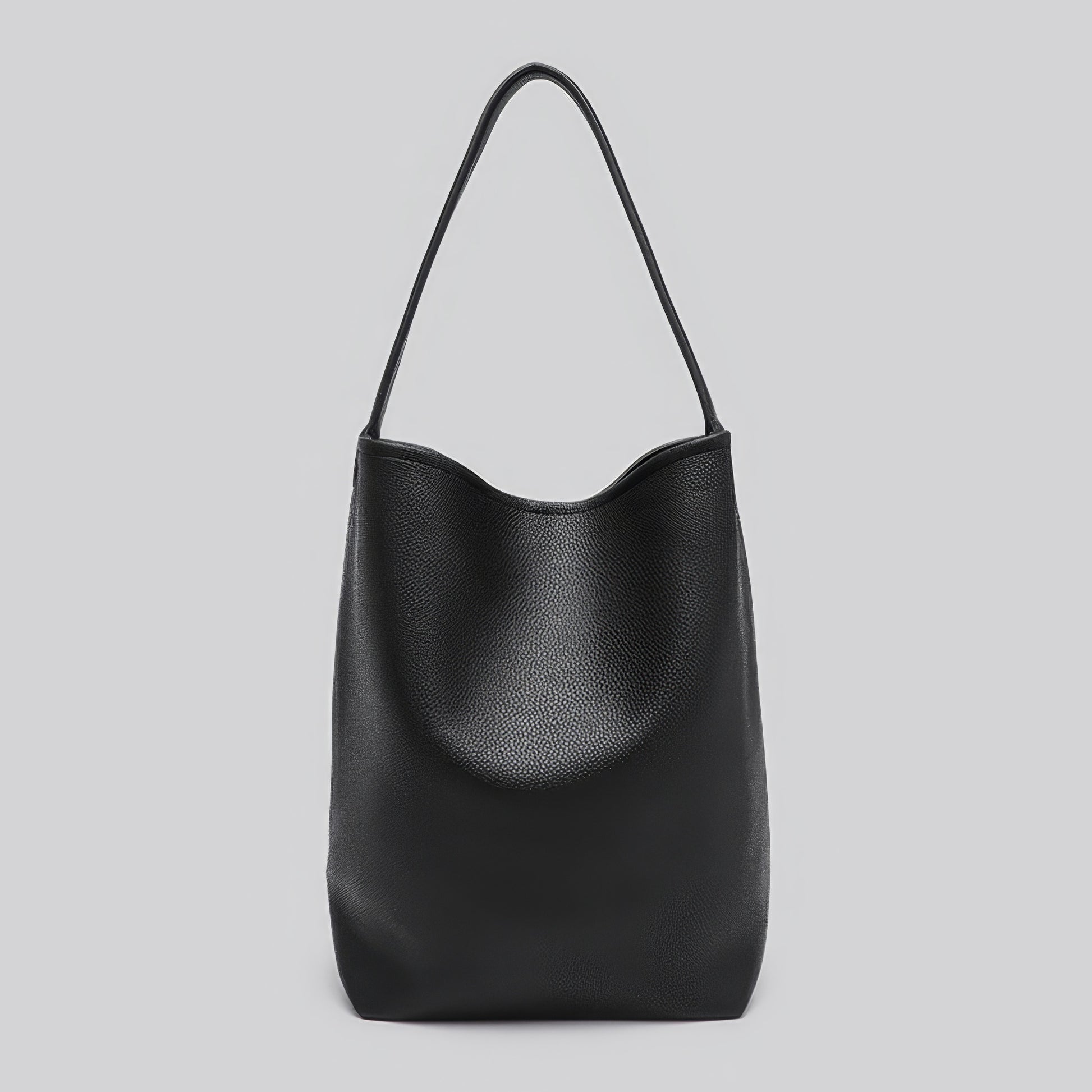 Structured Pebble Leather Black Tote Bag