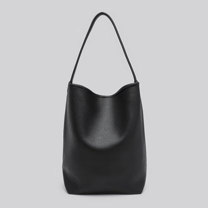 Structured Pebble Leather Black Tote Bag