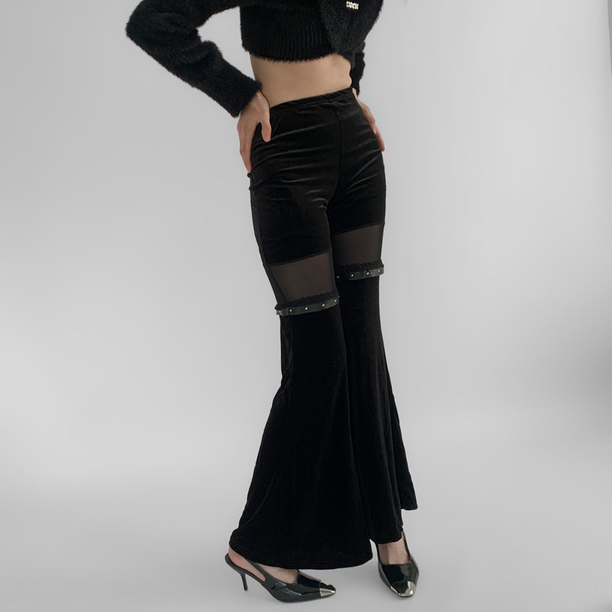 Black Sheer Panel Flare Pants