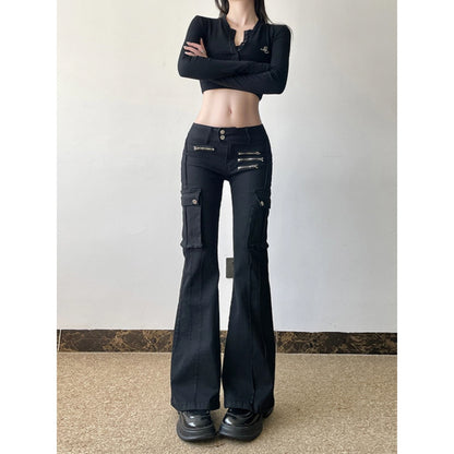 Zip Detail Flared Cargo Pants