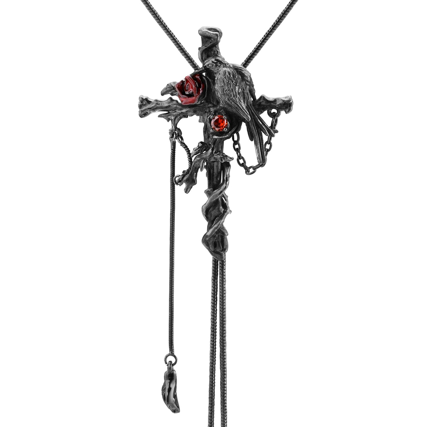 Hanging Raven Cross Lariat Necklace