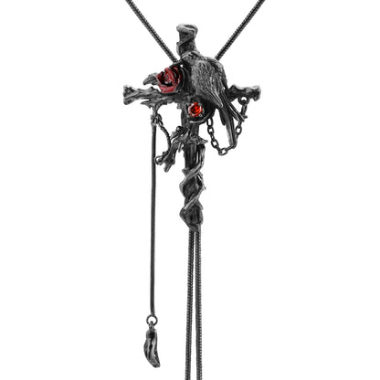 Hanging Raven Cross Lariat Necklace