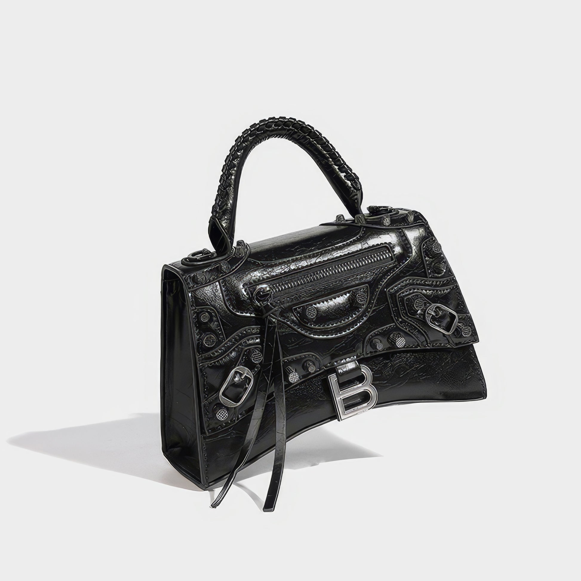 Textured Buckle Detail Mini Satchel Bag