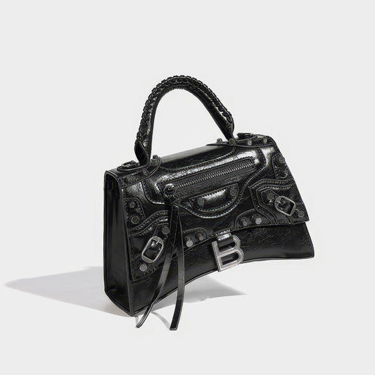 Textured Buckle Detail Mini Satchel Bag