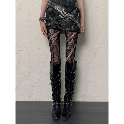 Cutout Floral Lace Mesh Tights