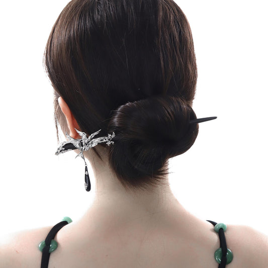 Silver Phoenix Drop Hair Stick