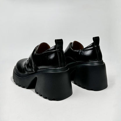Black Chunky Heel Platform Loafers