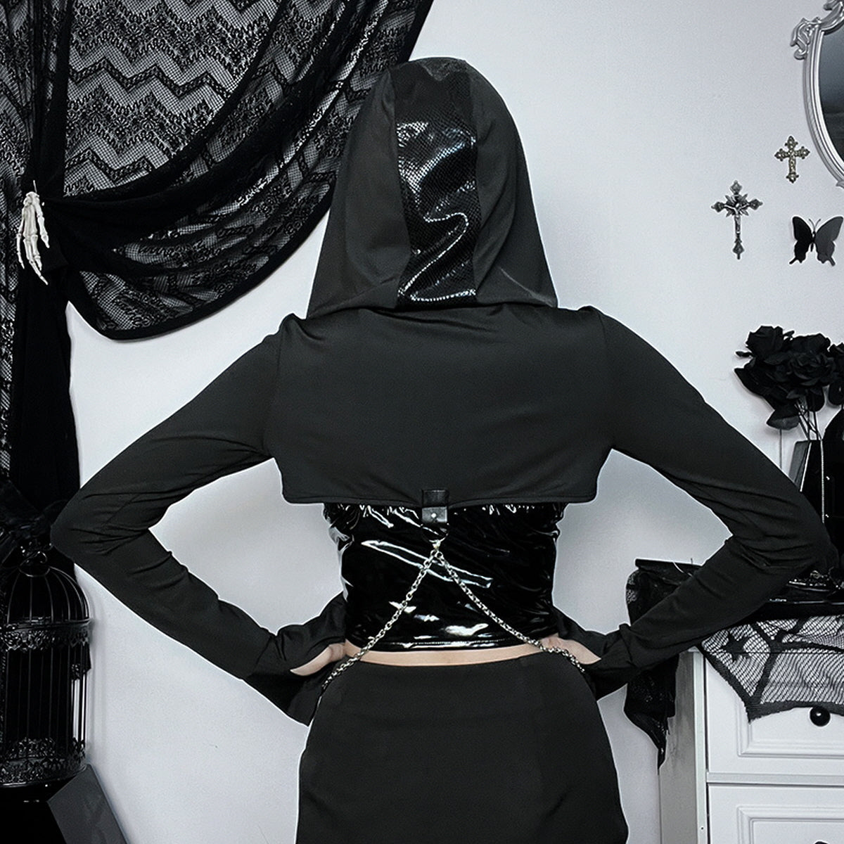 Black Hooded Buckle Shrug