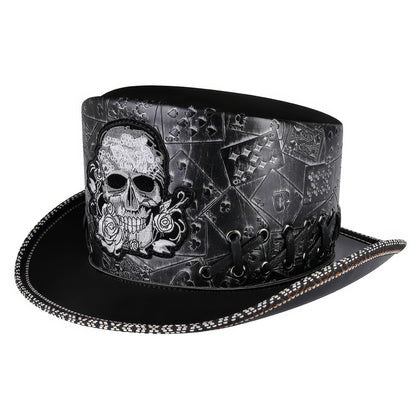 Embossed Card Pattern Lace-Up Top Hat